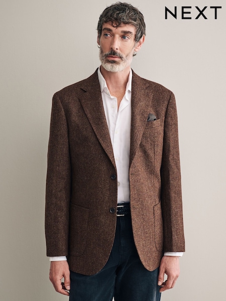 Rust Brown Signature Moons British Wool Textured Blazer (333631) | £179