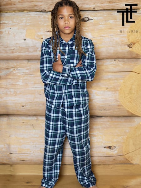 Blue - The Little Tailor Checked Flannel Button Through Christmas Pyjamas