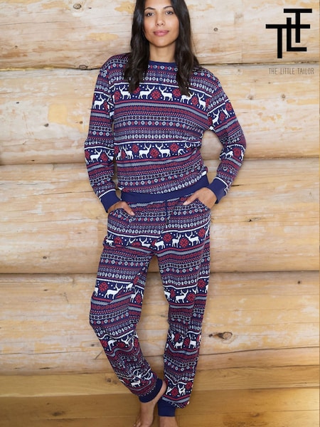 Blue - The Little Tailor Cotton Reindeer Fairisle Pattern Christmas Pyjamas