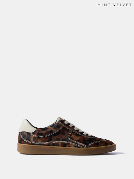 Brown - Mint Velvet Jen Animal Print Textured Trainers