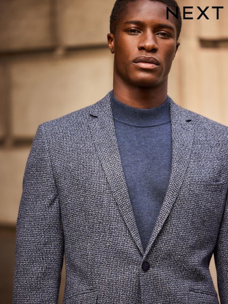 Navy Blue Brushed Check Blazer With Wool (334656) | £99