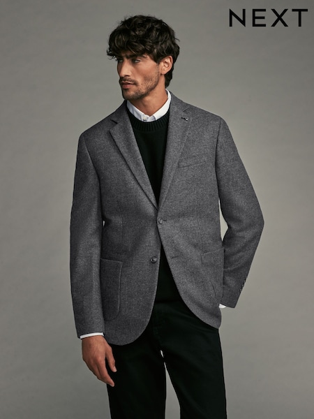 Grey Regular Fit Wool Rich Herringbone Blazer (334771) | £99