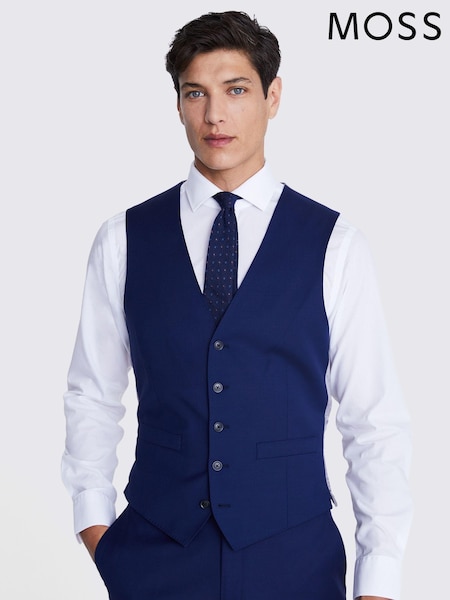 MOSS Navy Blue Tailored Fit Twill Suit Waistcoat (335554) | £80