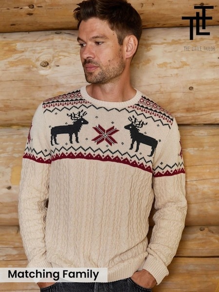 Beige - Regular The Little Tailor Christmas Reindeer Fairisle Pattern Jumper