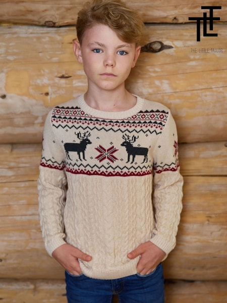Beige - The Little Tailor Christmas Reindeer Fairisle Pattern Jumper
