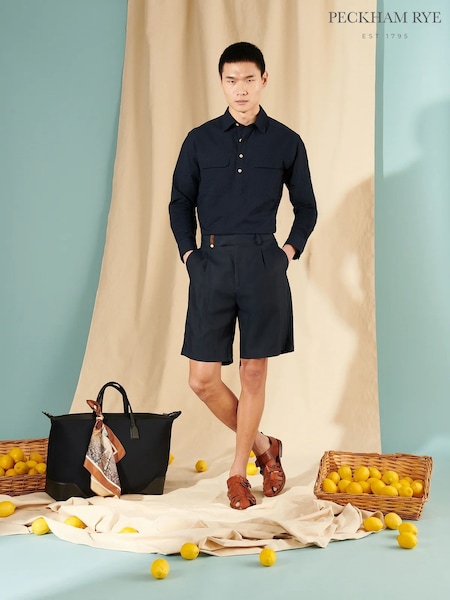 Blue - Regular Peckham Rye Contemporary Linen Mix Tailor Shorts