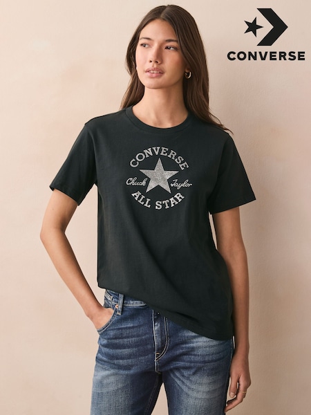 Converse Black 100% Cotton Chuck Patch Glitter T-Shirt (335906) | £28