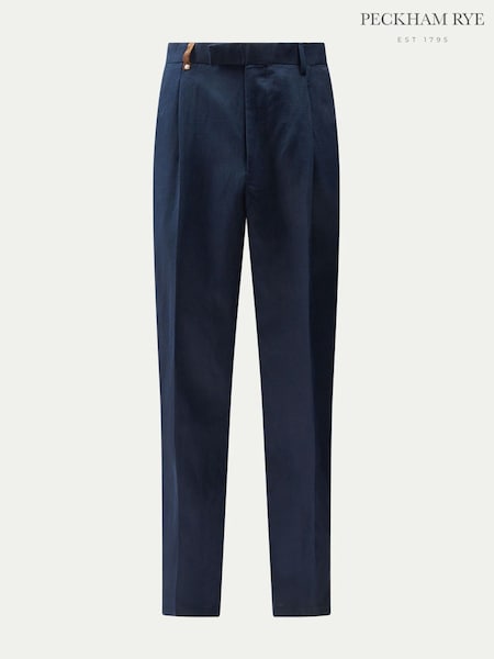 Blue - Regular Peckham Rye Contemporary Linen Blend Tailor Trousers
