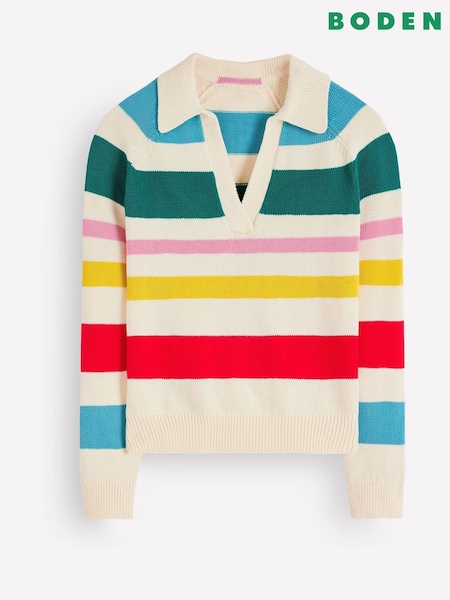 Cream Stripe - Boden Lucy Cotton Henley Jumper