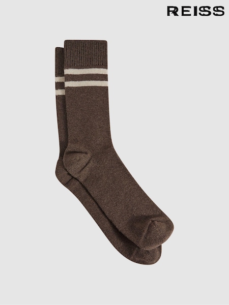 Reiss Brown Melange Alcott Wool Blend Striped Crew Socks (336483) | £15