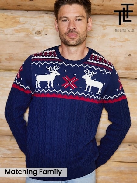 Blue - Regular The Little Tailor Christmas Reindeer Fairisle Pattern Jumper