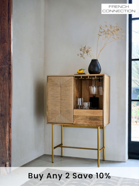 French Connection Mango Wood and Woven Cord Tatami Drinks Cabinet (337298) | £699