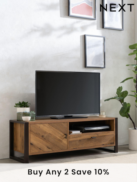Dark Bronx Chevron Oak Effect Up to 50 inch Slim TV Unit (337918) | £225