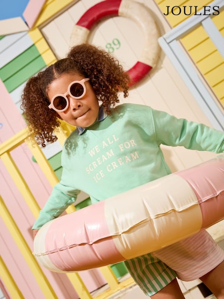 Joules Kids' Sundaze Green Crew Neck Slogan Sweatshirt (339013) | £16 - £18