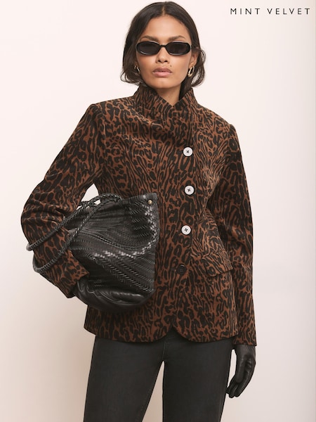 Brown - Mint Velvet Leopard Print Velvet Jacket