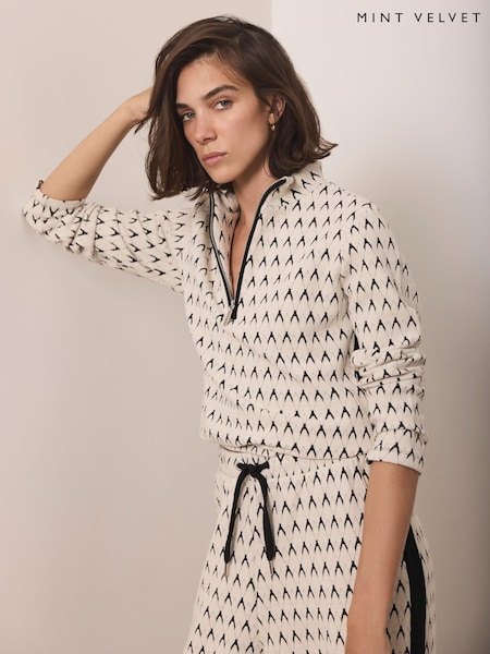 White /Black - Mint Velvet Jacquard Half Zip Top