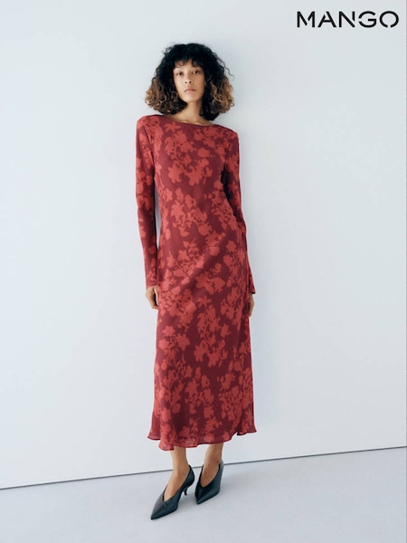 Red - Mango Floral Long Sleeve Maxi Dress