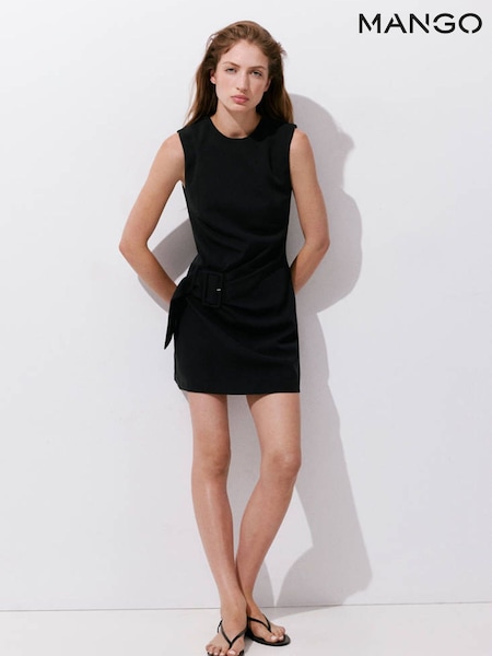 Black - Mango Belt Detail Tailored Mini Dress