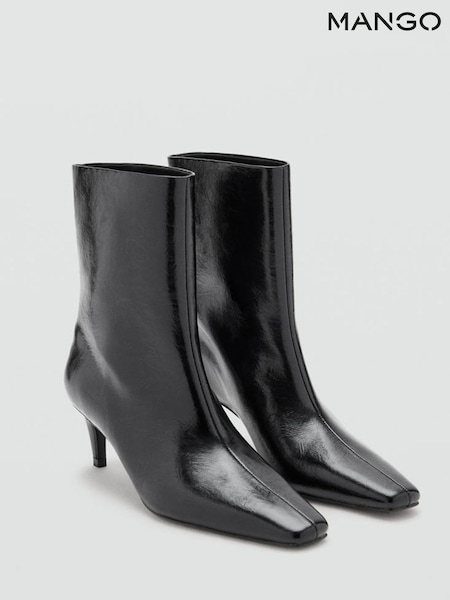 Black - Mango Square Toe Kitten Heel Ankle Boots