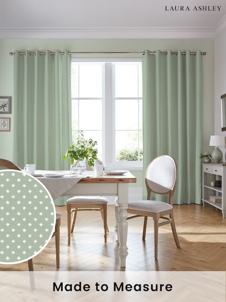 Laura Ashley Sage Louise Star Made to Measure 100% Cotton Curtains (340470) | £100