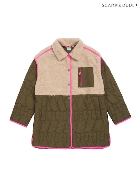 Green - Scamp & Dude Quilted Lightning Bolt With Borg Coat