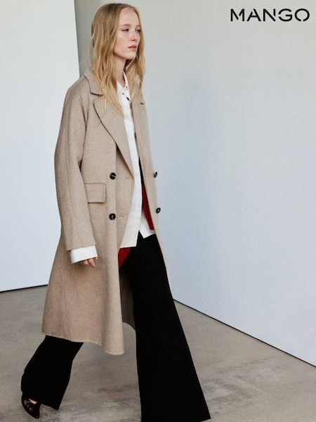 Beige - Mango Wool Blend Dropped Shoulder Coat
