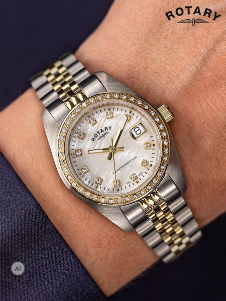 Silver - Rotary White Dial Two Tone Stainless Steel Bracelet Watch