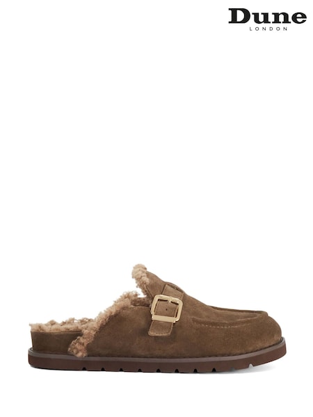 Brown - Dune London Gogetter Suede Buckle Backless Loafers