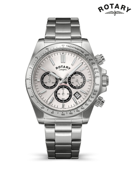Silver - Regular Rotary Chronograph White Dial Stainless Steel Bracelet Watch