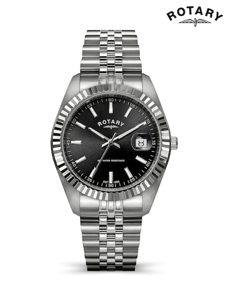 Silver - Regular Rotary Black Dial Stainless Steel Bracelet Watch
