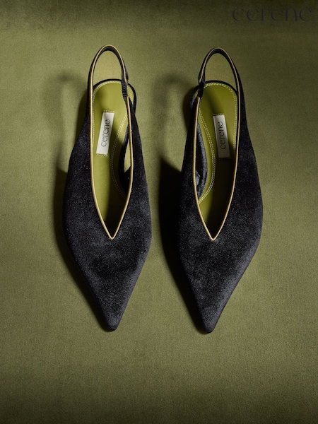 Black Velvet - Cerene Camille Pointed Toe Sling Back Flats