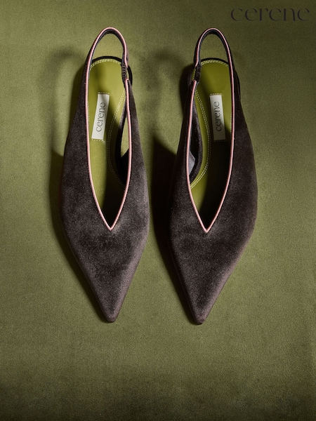 Chocolate Brown Velvet - Cerene Camille Pointed Toe Sling Back Flats