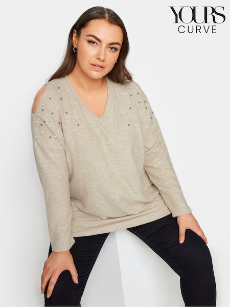 Yours Curve Natural Soft Touch Cut Out Long Sleeve Top (341770) | £31