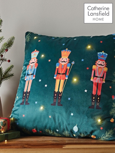 Catherine Lansfield Green Christmas Nutcracker Soft Velvet Light Up 45x45cm Cushion (343153) | £18