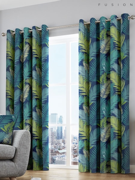 Fusion Green Tropical Leaves Lined Eyelet 100% Cotton Curtains (343757) | £35 - £65