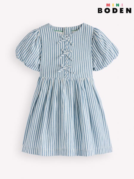 Blue - Boden Bow Front Woven Dress