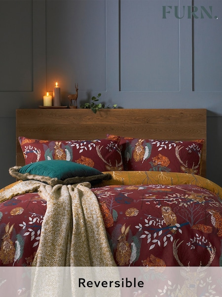 furn. Red Forest Fauna Printed Woodland Reversible Duvet Cover And Pillowcase Set (344301) | £16 - £32