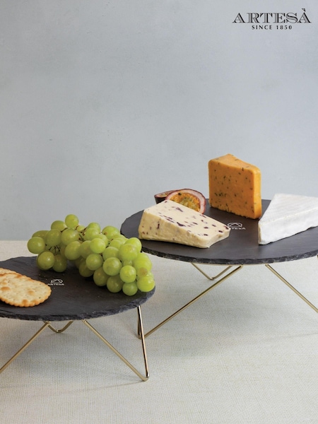 Artesa Black Tiered Serving Stand 2 Slate Platters (344924) | £54
