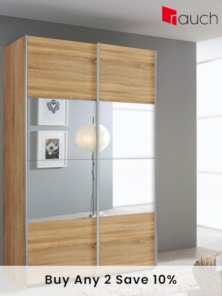 Rauch Oak Cameron Wood and Mirror Sliding Semi 1.3m Sliding Fitted Wardrobe (345071) | £620