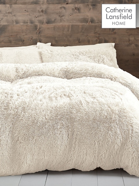 Catherine Lansfield Cream So Soft Cuddly Deep Pile Duvet Cover and Pillowcase Set (345335) | £30 - £65