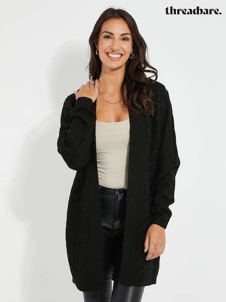 Threadbare Black Curve Ladies Rozanna Cable Detail Cardigan (345431) | £26
