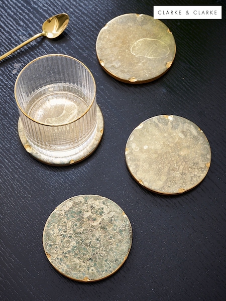 Clarke & Clarke Set of 4 Emerald Green/Gold Aqueous Marble Coasters (345560) | £26