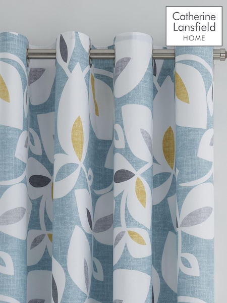 Catherine Lansfield Teal Blue Inga Leaf Eyelet Curtains (345861) | £50
