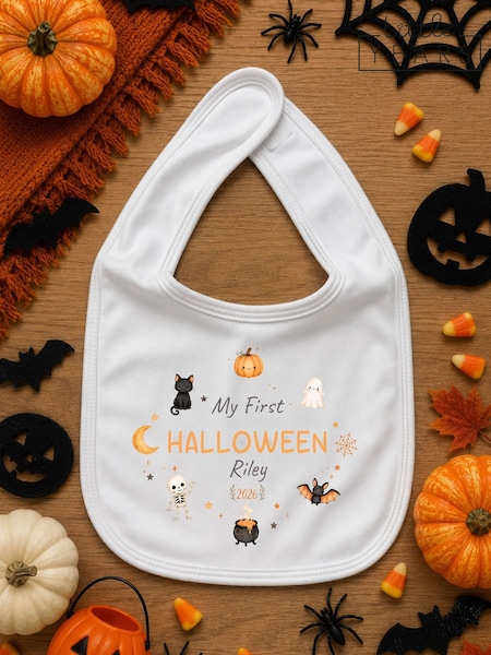 White - Personalised "my First Halloween" Baby Bib By Litlle Years
