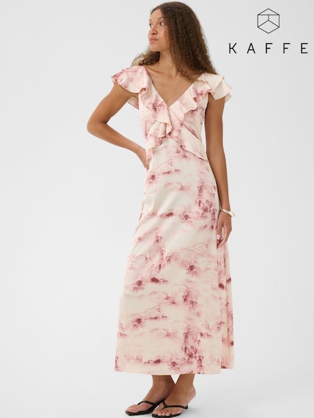 Pink - Kaffe Kasadie V-neck Frill Maxi Dress