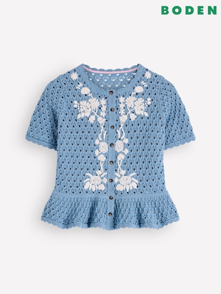 Blue - Boden Embroidered Pointelle Cardigan