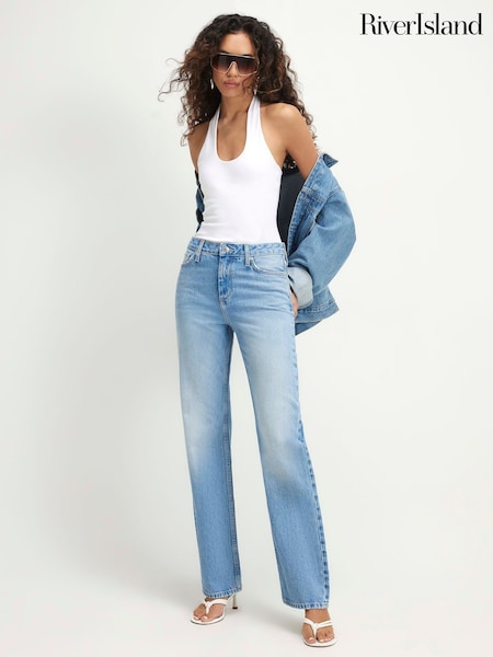 Blue - River Island 90s Slim Straight Leg Jeans