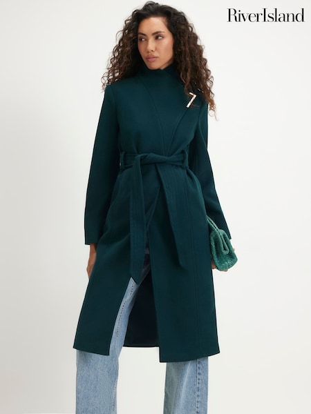 Green - River Island Belted Longline Robe Coat