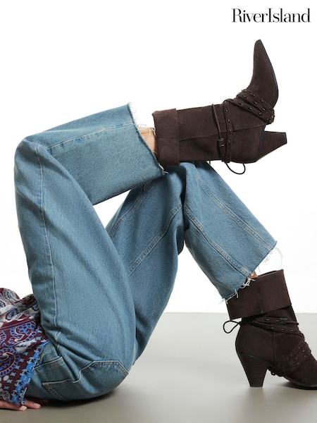 Brown - River Island Slouch Cone Heel Ankle Boots