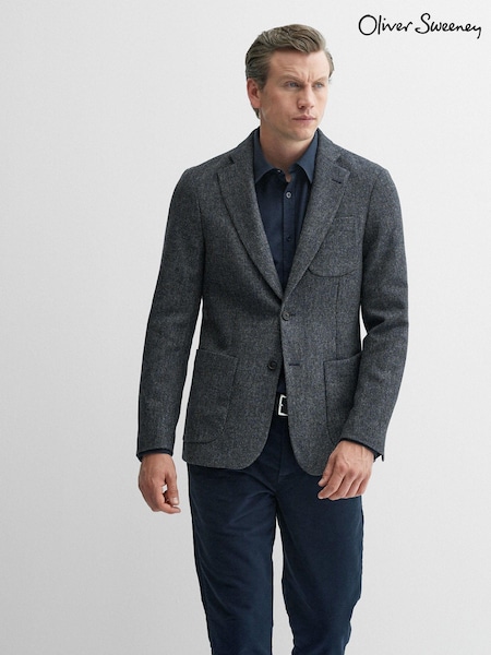 Oliver Sweeney Blue Galadoo Wool Herringbone Blazer (348832) | £349